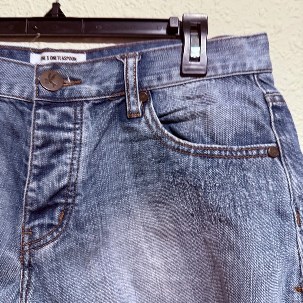 One Teaspoon 29 Bandits Relaxed Fit Shorts long rise twisted Button Fly Blue‎